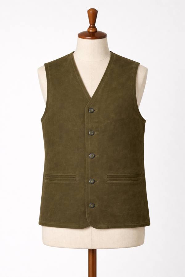 leatherbuttonfront Olive leather GILET