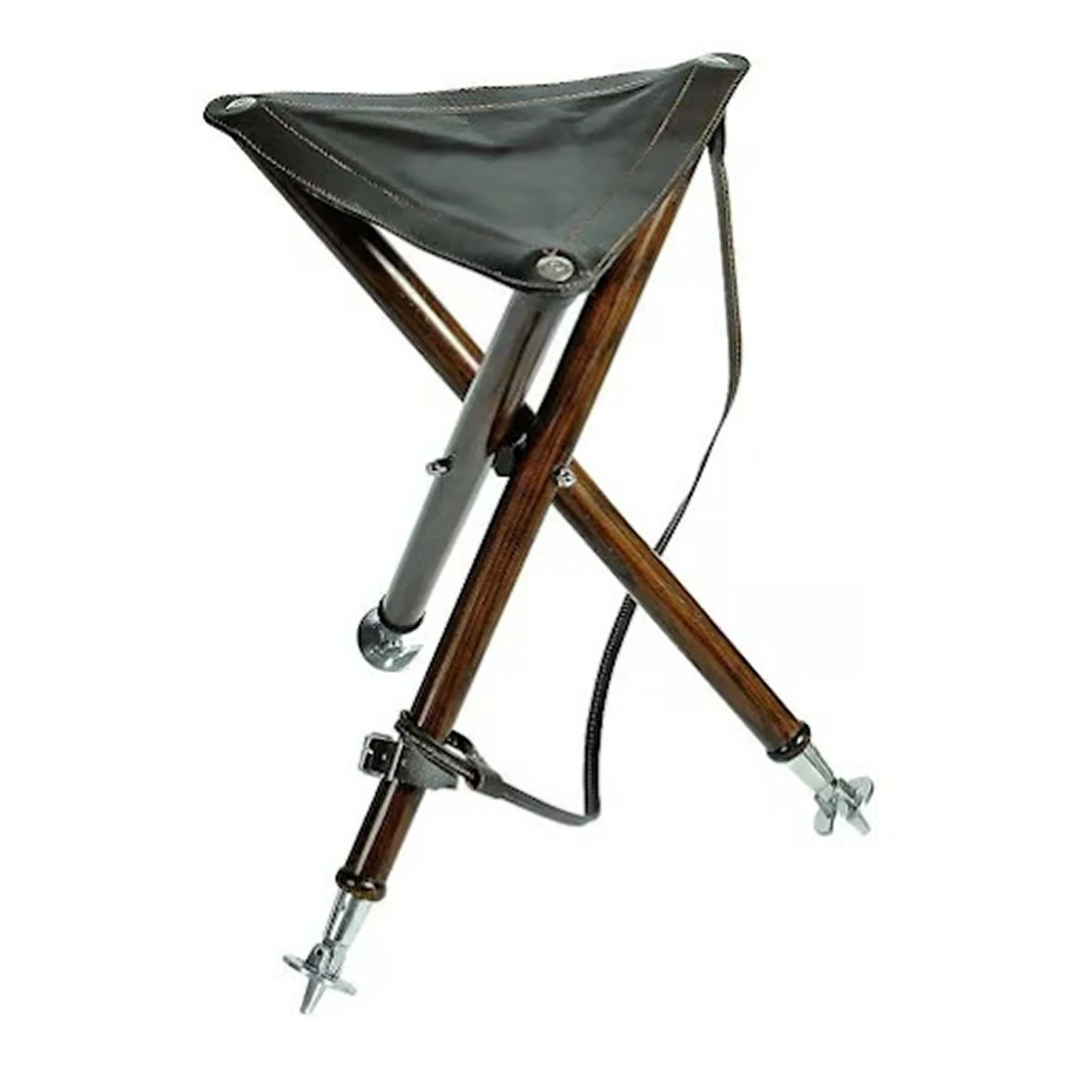 Hunting wooden Tripod with leather seat and aluminum spikes