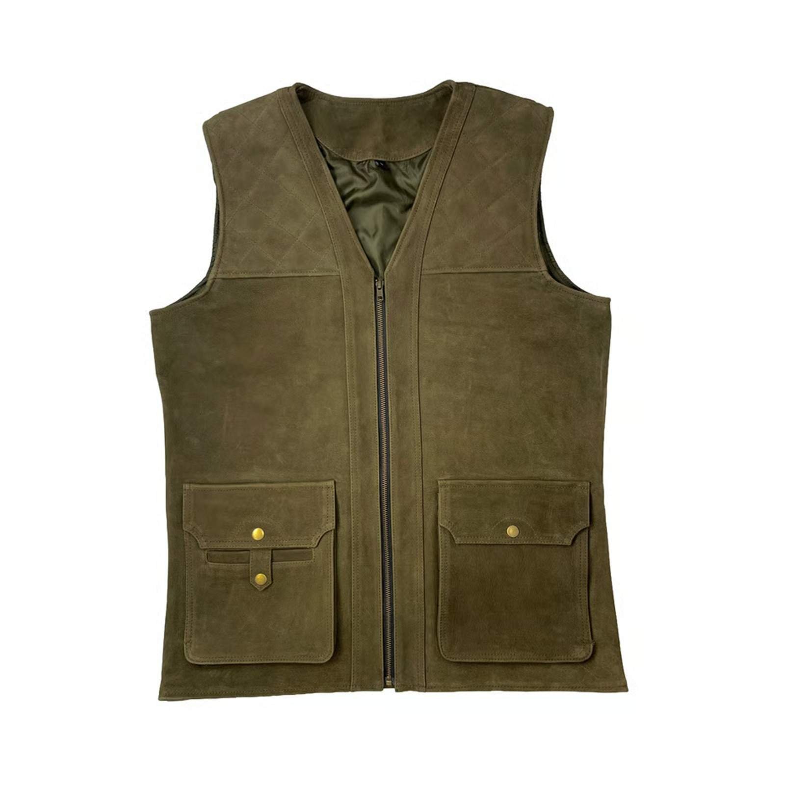 Premium leather gilet with large front flapped pockets